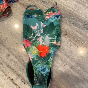 Jolyn solid back one piece, fun tropical color